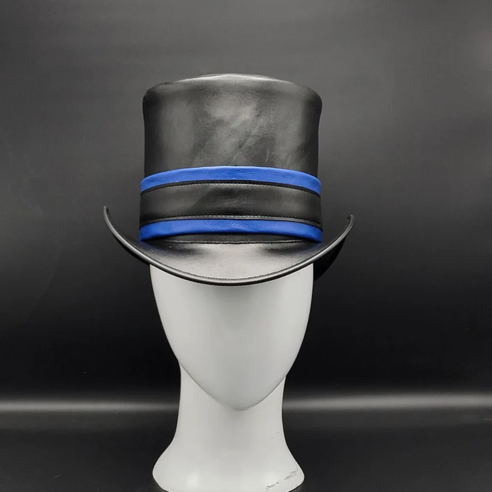 Dark Neutral Handmade Leather Gothic Top Hat Style 175 side view - dark neutral gothic top hat with structured crown
