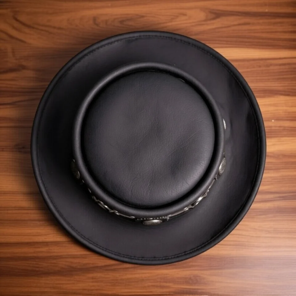 Light Neutral Handmade Leather Costume Top Hat Style 023 gallery view 05 - light neutral costume top hat with structured crown
