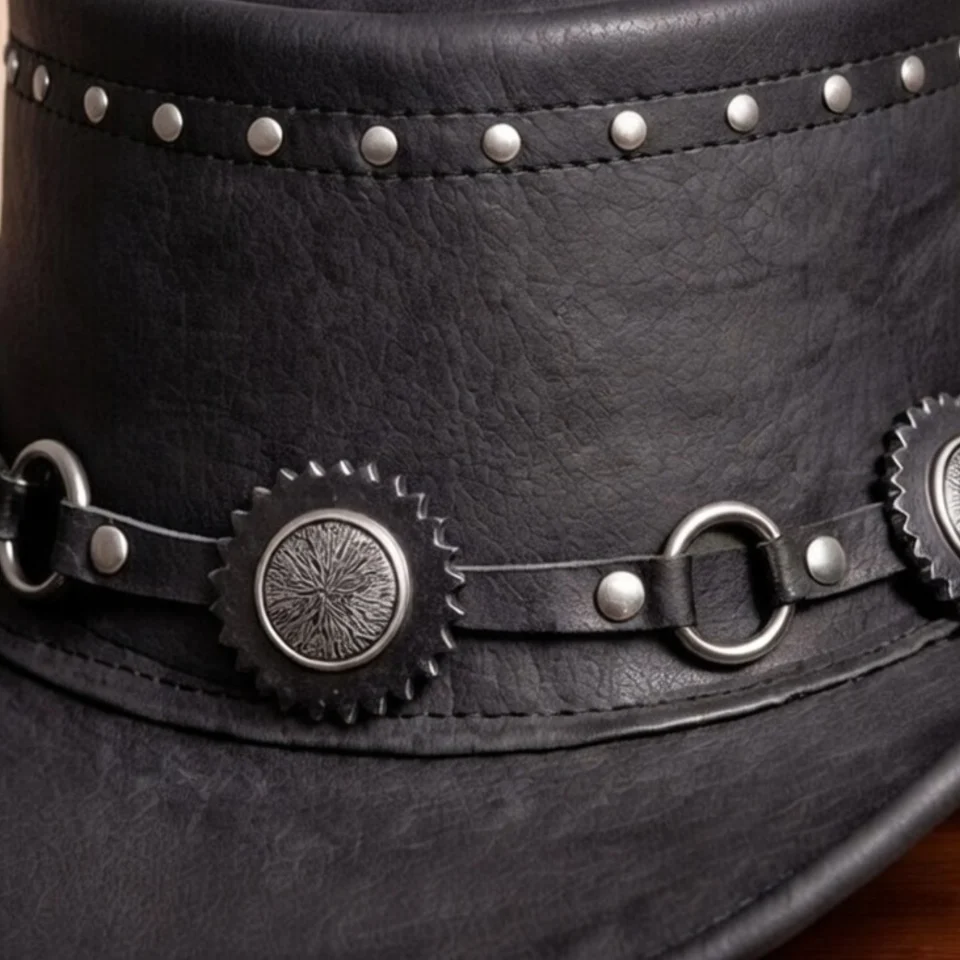 Light Neutral Handmade Leather Costume Top Hat Style 023 three quarter view - light neutral costume top hat with structured crown