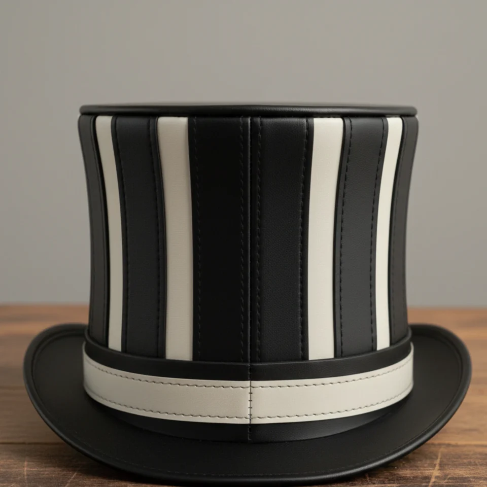Light Neutral Handmade Leather Costume Top Hat Style 026 side view - light neutral costume top hat with structured crown
