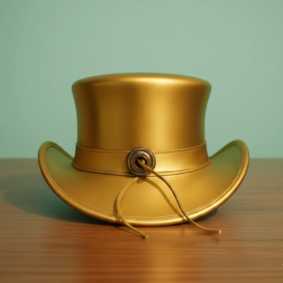 Light Neutral Handmade Leather Costume Top Hat Style 029 front view - light neutral costume top hat with structured crown
