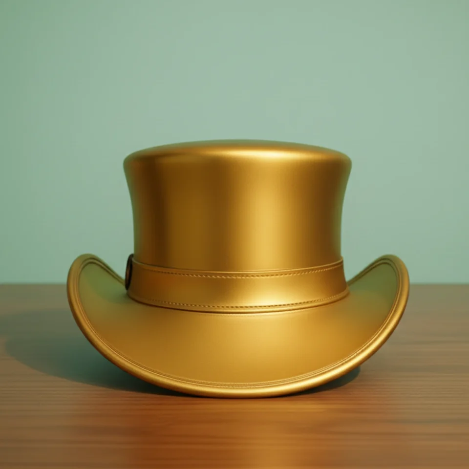 Light Neutral Handmade Leather Costume Top Hat Style 029 side view - light neutral costume top hat with structured crown