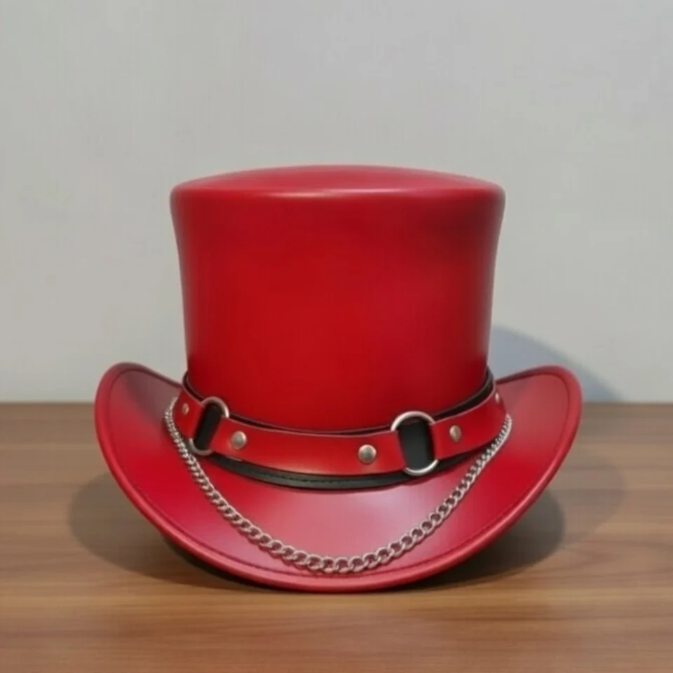 Light Neutral Handmade Leather Costume Top Hat Style 032 front view - light neutral costume top hat with structured crown