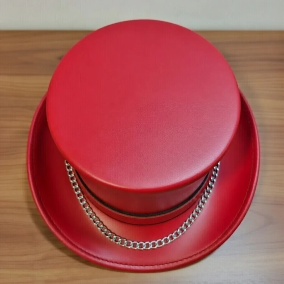 Light Neutral Handmade Leather Costume Top Hat Style 032 gallery view 05 - light neutral costume top hat with structured crown
