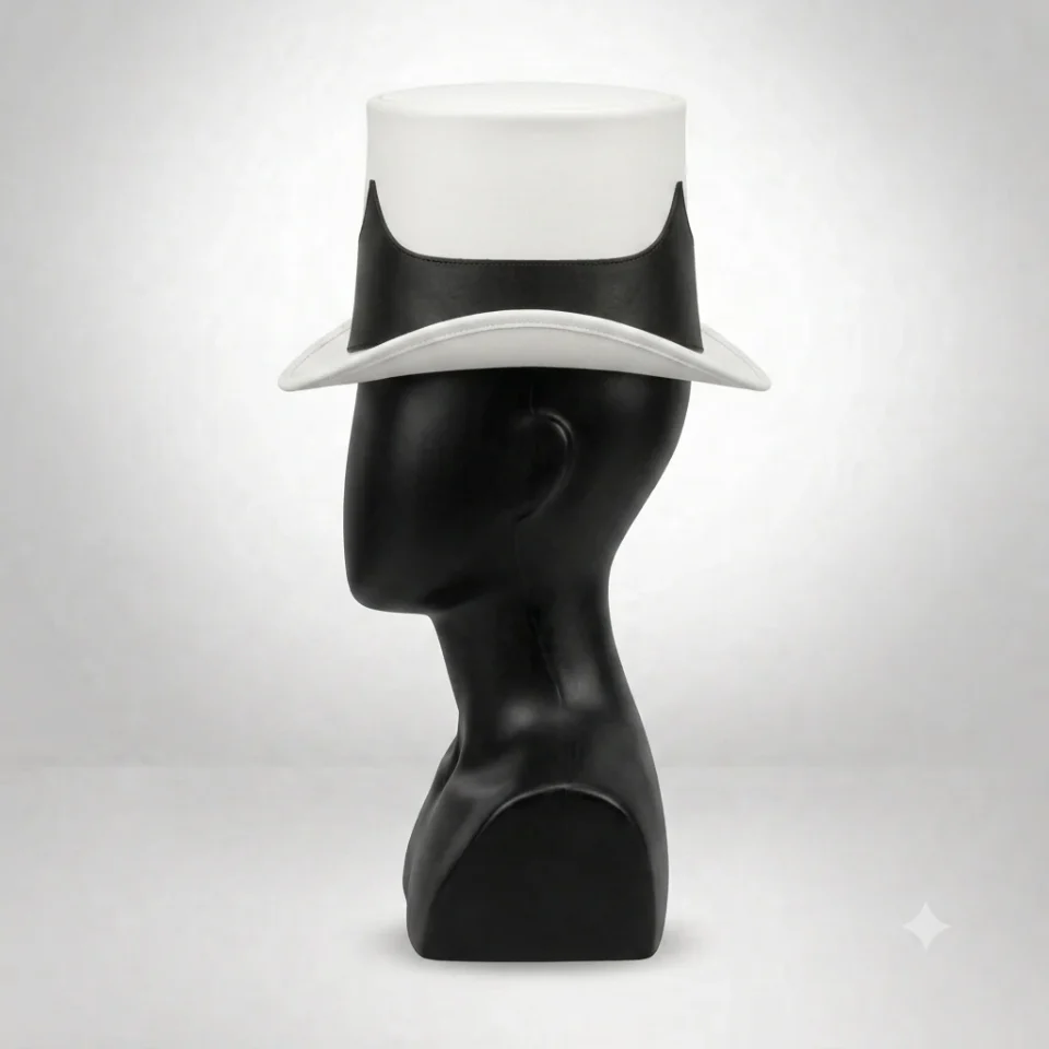 Light Neutral Handmade Leather Costume Top Hat Style 065 gallery view 06 - light neutral costume top hat with structured crown