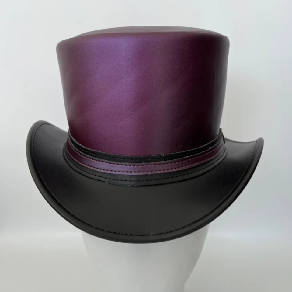 Light Neutral Handmade Leather Costume Top Hat Style 113 gallery view 06 - light neutral costume top hat with structured crown