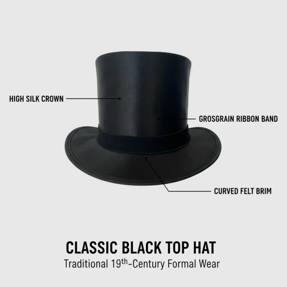 Light Neutral Handmade Leather Costume Top Hat Style 116 three quarter view - light neutral costume top hat with structured crown