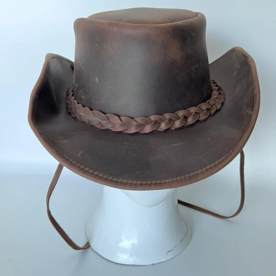 Light Neutral Handmade Leather Costume Top Hat Style 131 gallery view 05 - light neutral costume top hat with structured crown