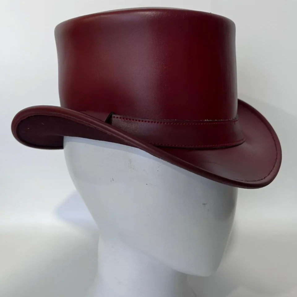 Light Neutral Handmade Leather Costume Top Hat Style 134 gallery view 05 - light neutral costume top hat with structured crown