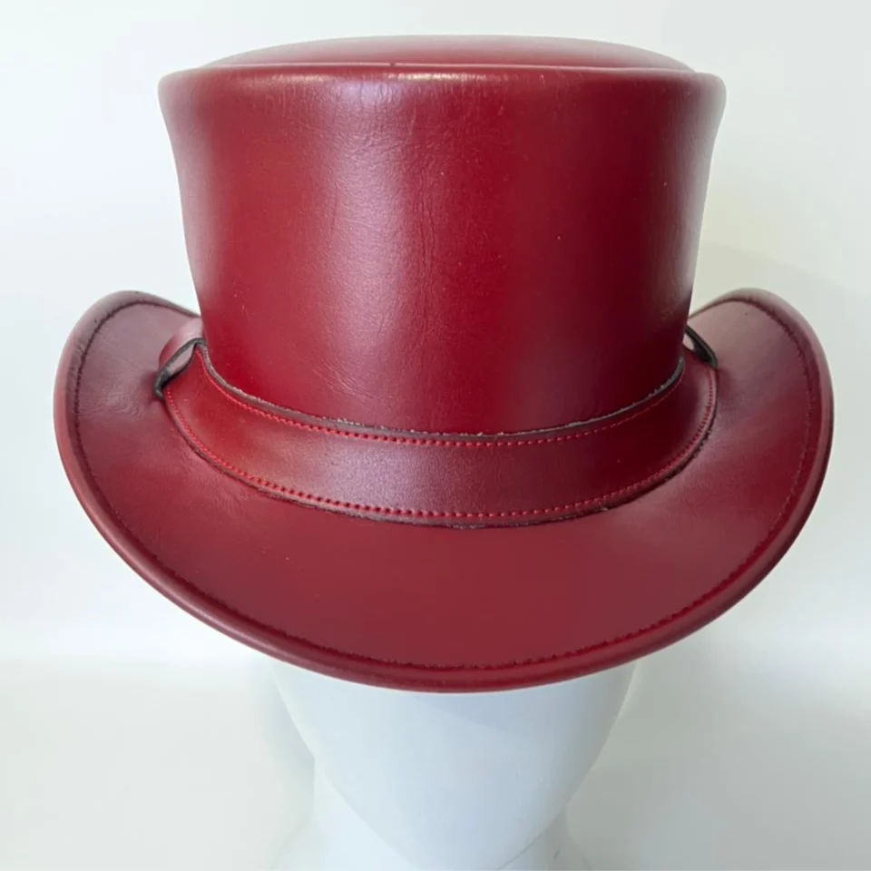 Light Neutral Handmade Leather Costume Top Hat Style 134 gallery view 06 - light neutral costume top hat with structured crown