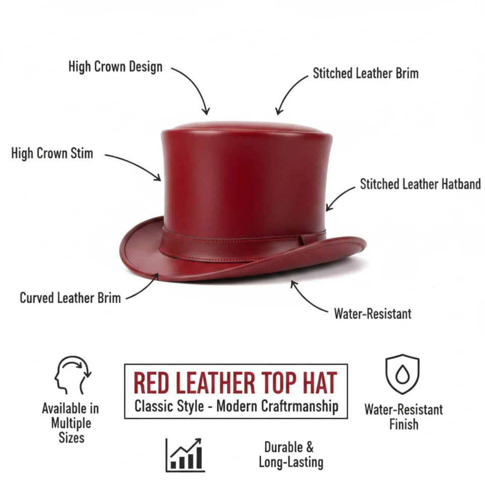Light Neutral Handmade Leather Costume Top Hat Style 134 three quarter view - light neutral costume top hat with structured crown