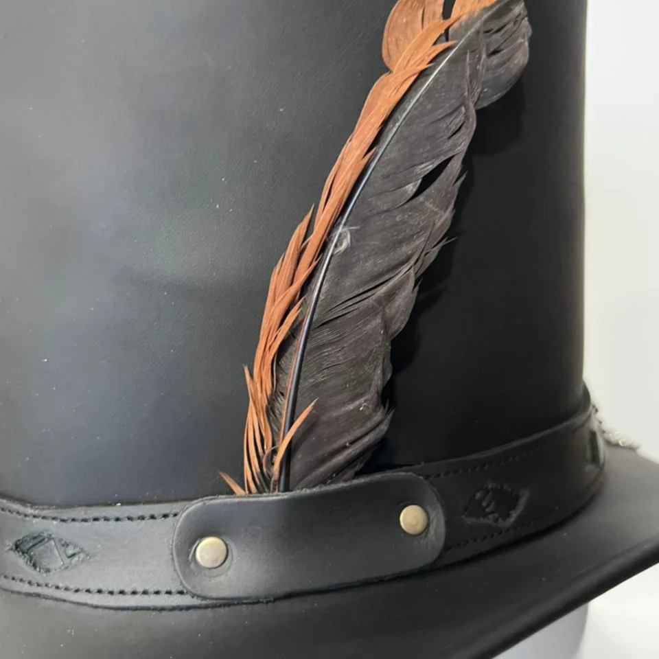 Charcoal Black Western Top Hat with Decorative Band back view - charcoal black western top hat with decorative black-and-silver band