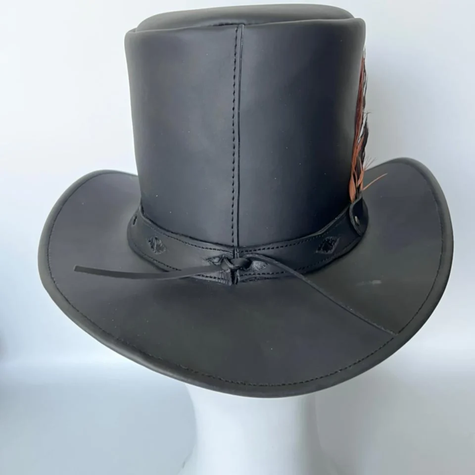 Charcoal Black Western Top Hat with Decorative Band gallery view 5 - charcoal black western top hat with decorative black-and-silver band