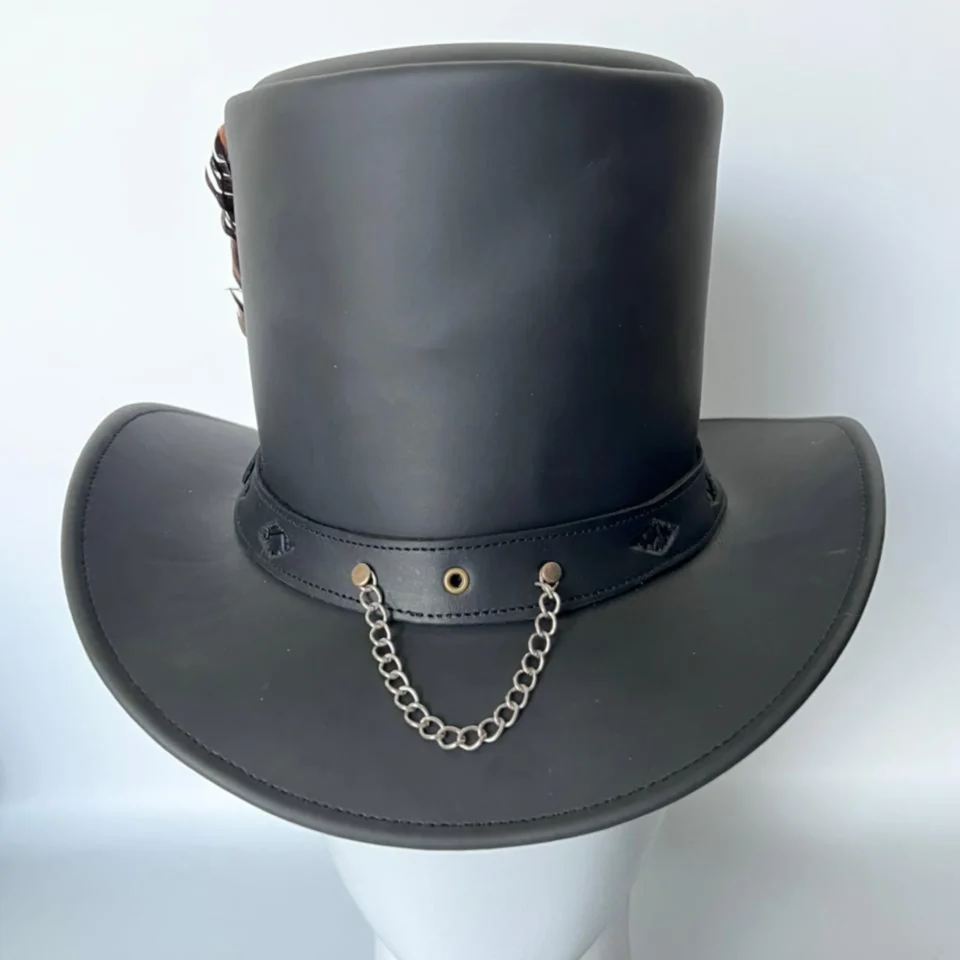 Charcoal Black Western Top Hat with Decorative Band gallery view 6 - charcoal black western top hat with decorative black-and-silver band