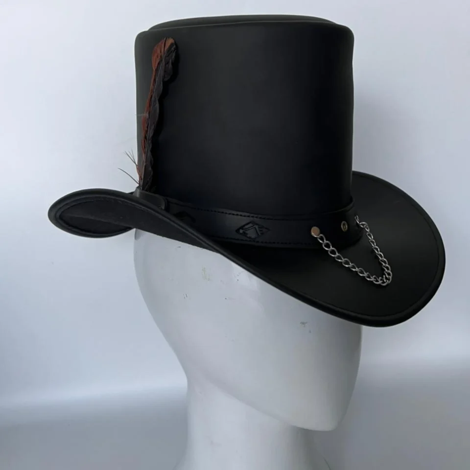 Charcoal Black Western Top Hat with Decorative Band gallery view 7 - charcoal black western top hat with decorative black-and-silver band