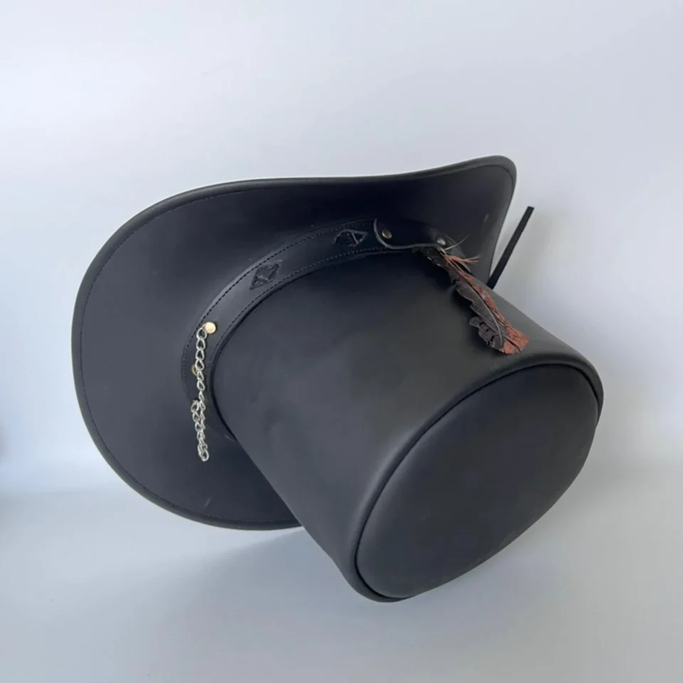Charcoal Black Western Top Hat with Decorative Band gallery view 8 - charcoal black western top hat with decorative black-and-silver band