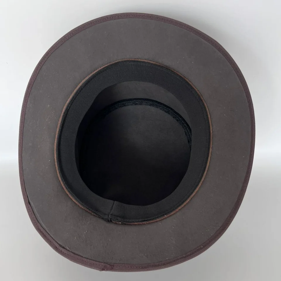 Light Neutral Handmade Leather Costume Top Hat Style 140 detail view - light neutral costume top hat with structured crown