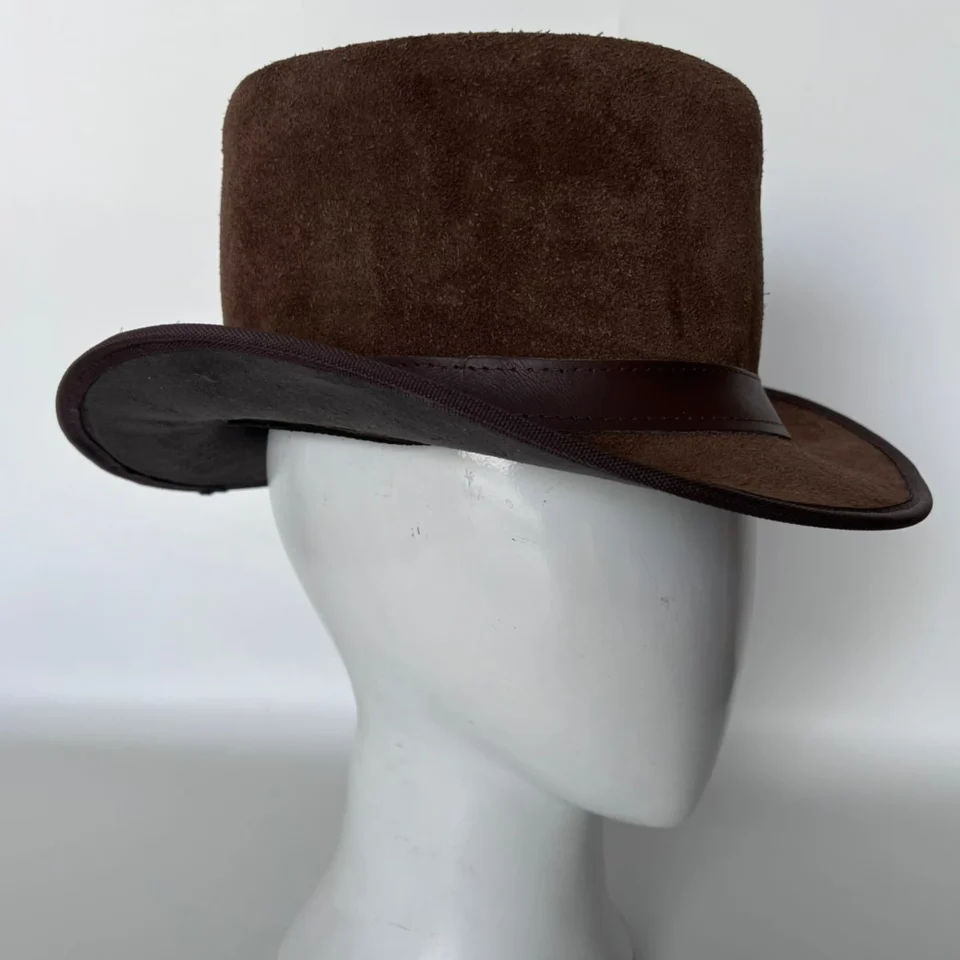 Light Neutral Handmade Leather Costume Top Hat Style 140 gallery view 05 - light neutral costume top hat with structured crown