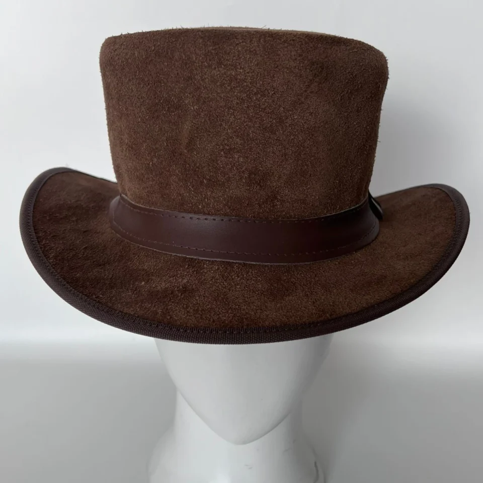 Light Neutral Handmade Leather Costume Top Hat Style 140 gallery view 06 - light neutral costume top hat with structured crown