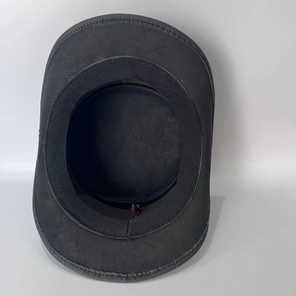 Light Neutral Handmade Leather Costume Top Hat Style 146 detail view - light neutral costume top hat with structured crown