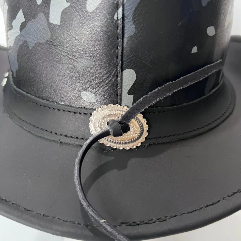 Light Neutral Handmade Leather Costume Top Hat Style 146 side view - light neutral costume top hat with structured crown
