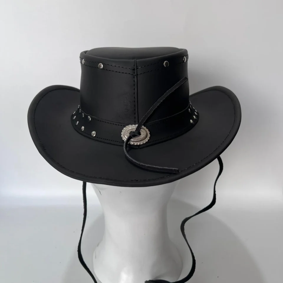 Light Neutral Handmade Leather Costume Top Hat Style 149 back view - light neutral costume top hat with structured crown