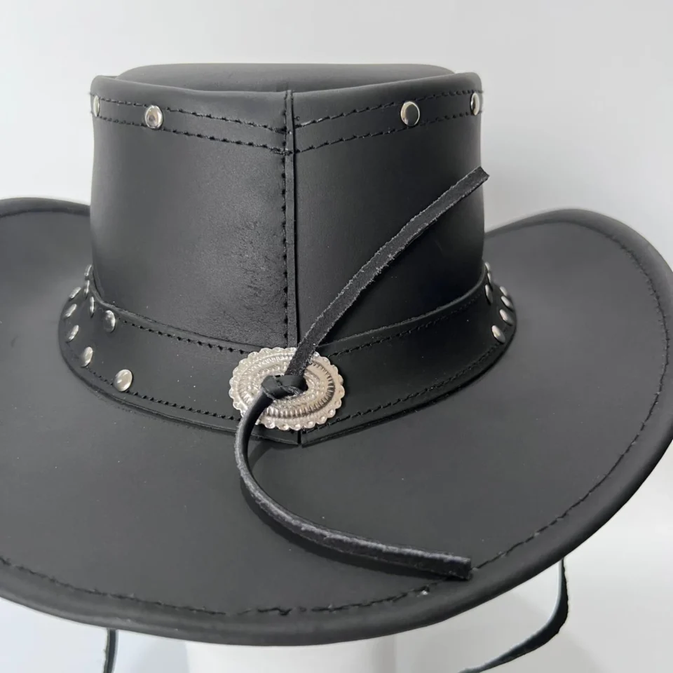 Light Neutral Handmade Leather Costume Top Hat Style 149 side view - light neutral costume top hat with structured crown