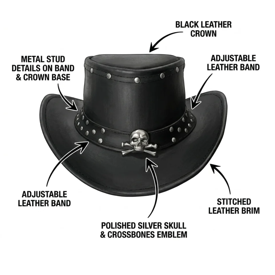 Light Neutral Handmade Leather Costume Top Hat Style 149 three quarter view - light neutral costume top hat with structured crown