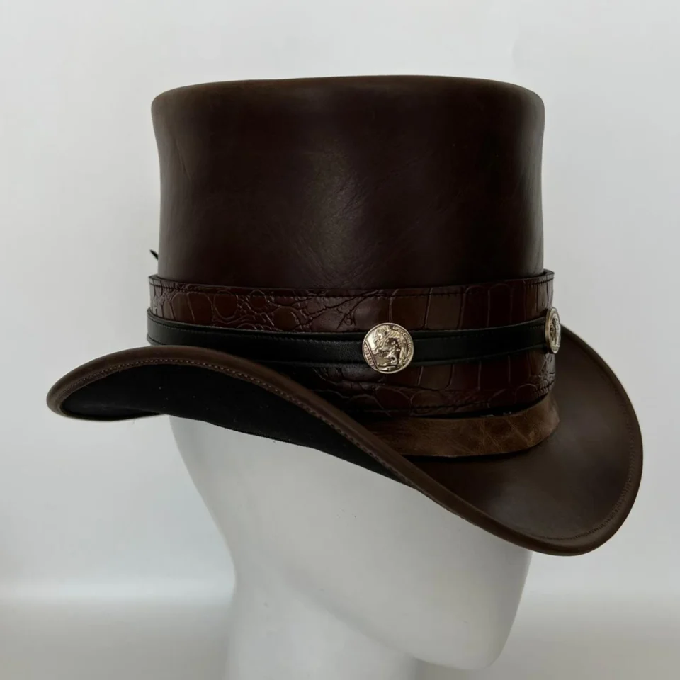 Light Neutral Handmade Leather Costume Top Hat Style 158 gallery view 05 - light neutral costume top hat with structured crown
