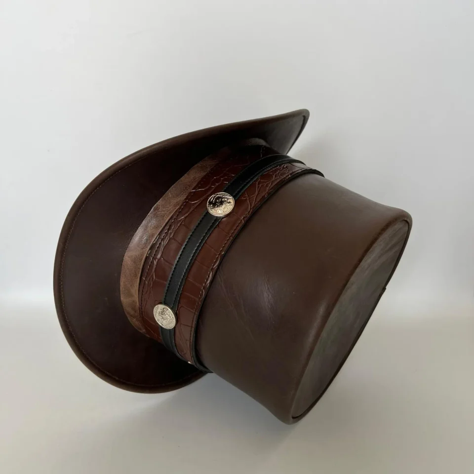 Light Neutral Handmade Leather Costume Top Hat Style 158 gallery view 07 - light neutral costume top hat with structured crown