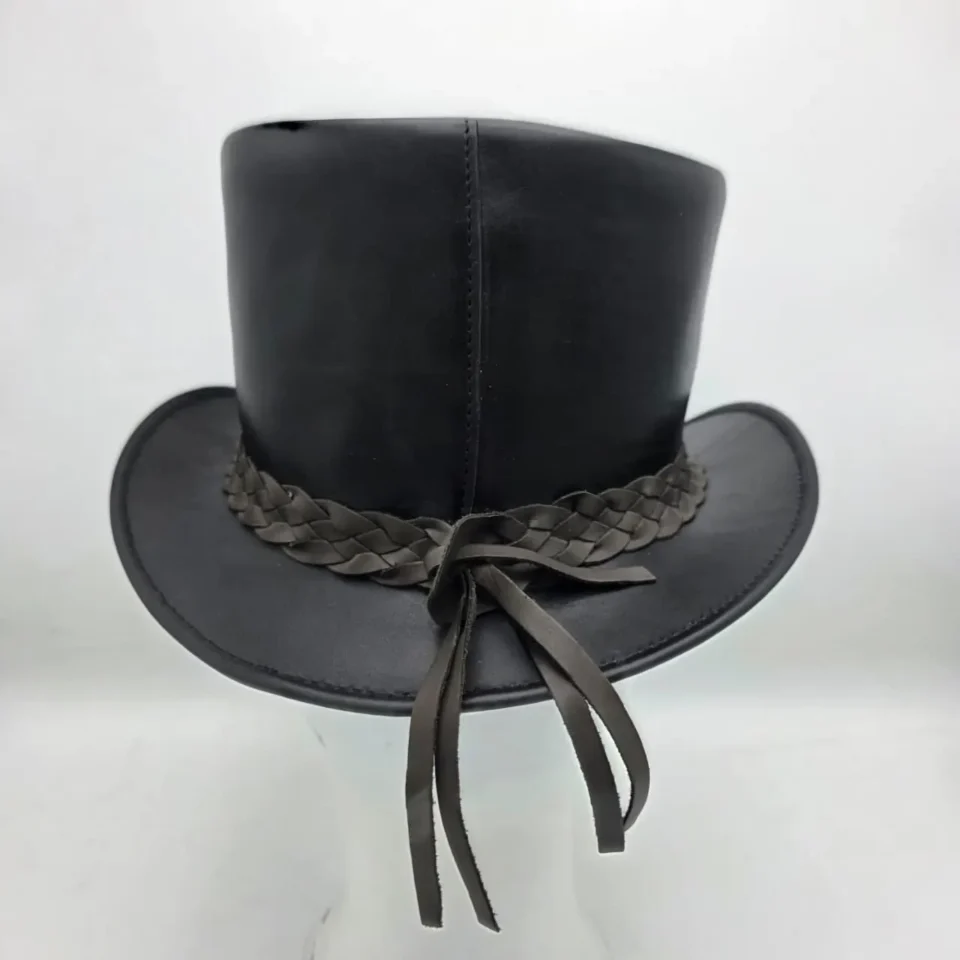 Light Neutral Handmade Leather Costume Top Hat Style 170 gallery view 06 - light neutral costume top hat with structured crown