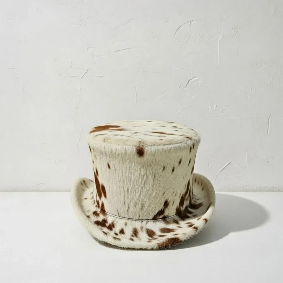 Light Neutral Handmade Leather Costume Top Hat Style 176 detail view - light neutral costume top hat with structured crown