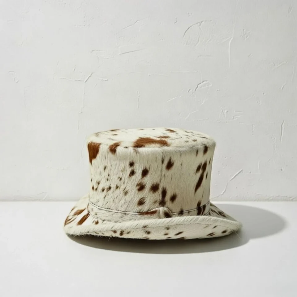Light Neutral Handmade Leather Costume Top Hat Style 176 gallery view 05 - light neutral costume top hat with structured crown