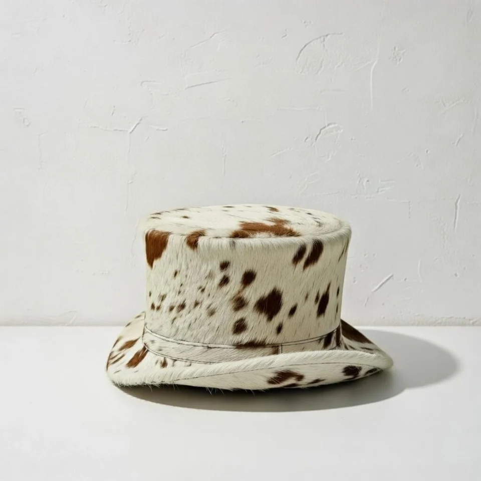 Light Neutral Handmade Leather Costume Top Hat Style 176 gallery view 06 - light neutral costume top hat with structured crown