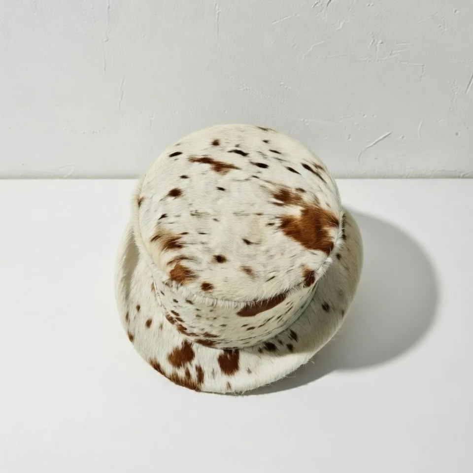 Light Neutral Handmade Leather Costume Top Hat Style 176 side view - light neutral costume top hat with structured crown