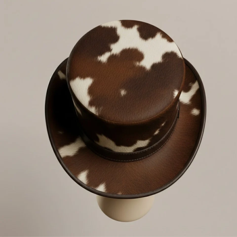 Light Neutral Handmade Leather Fashion Top Hat Style 003 back view - light neutral steampunk top hat with structured crown