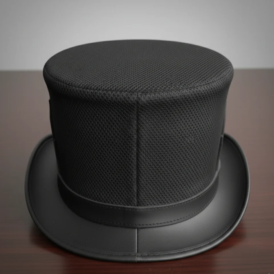 Light Neutral Handmade Leather Fashion Top Hat Style 036 back view - light neutral steampunk top hat with structured crown