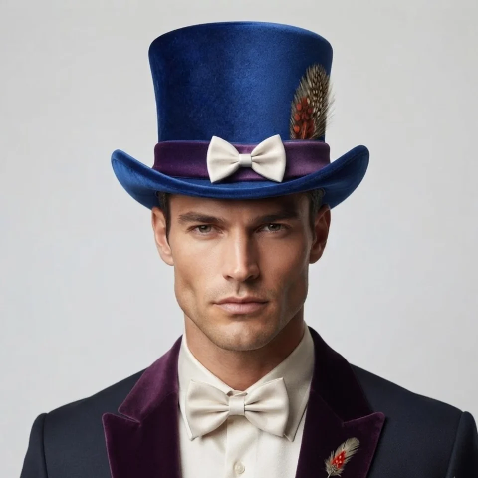 Light Neutral Handmade Leather Fashion Top Hat Style 078 back view - light neutral steampunk top hat with structured crown