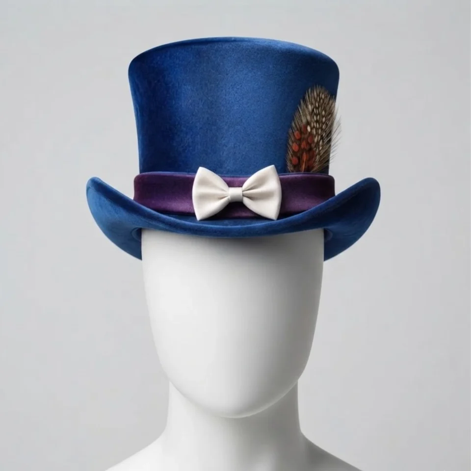 Light Neutral Handmade Leather Fashion Top Hat Style 078 front view - light neutral steampunk top hat with structured crown