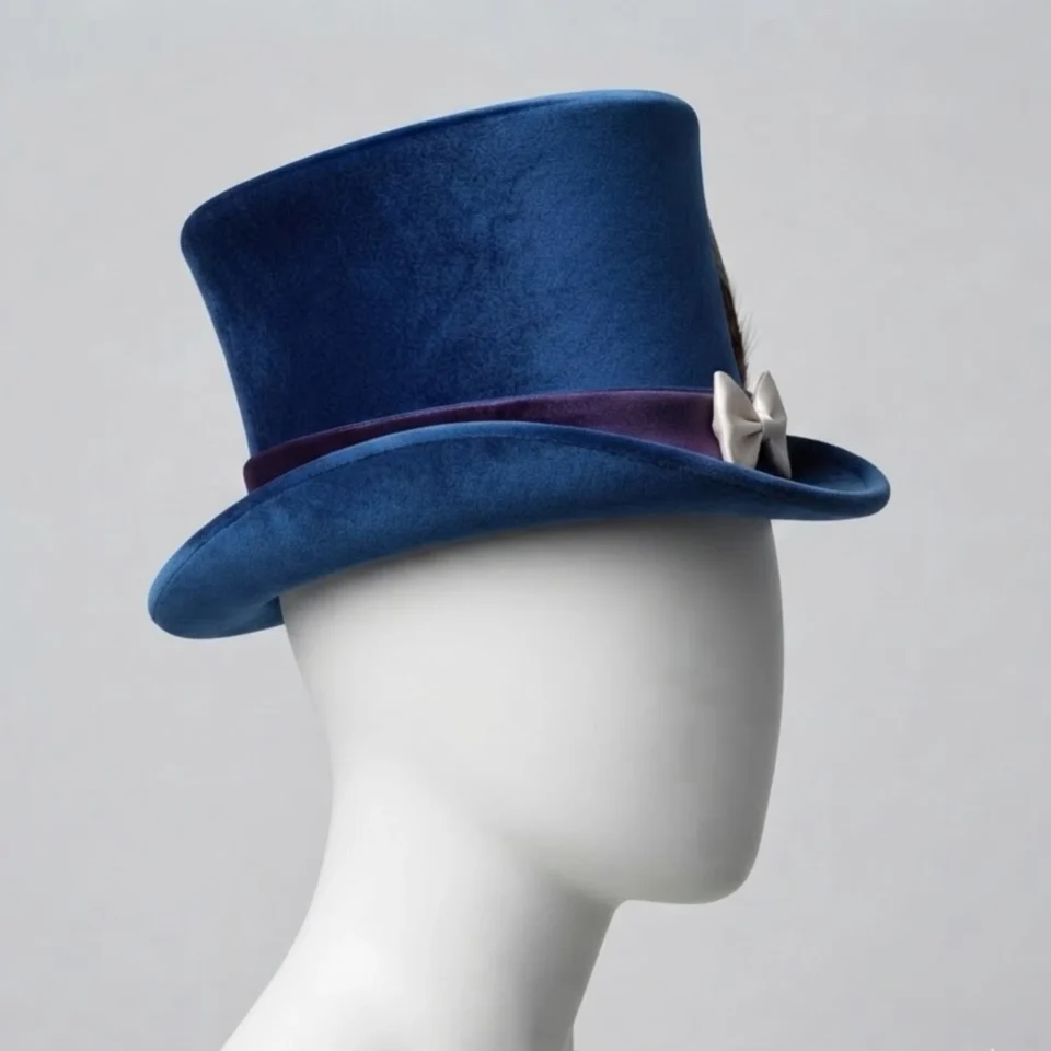 Light Neutral Handmade Leather Fashion Top Hat Style 078 side view - light neutral steampunk top hat with structured crown