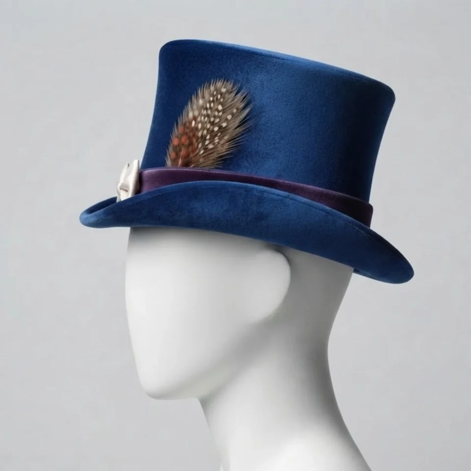 Light Neutral Handmade Leather Fashion Top Hat Style 078 three quarter view - light neutral steampunk top hat with structured crown