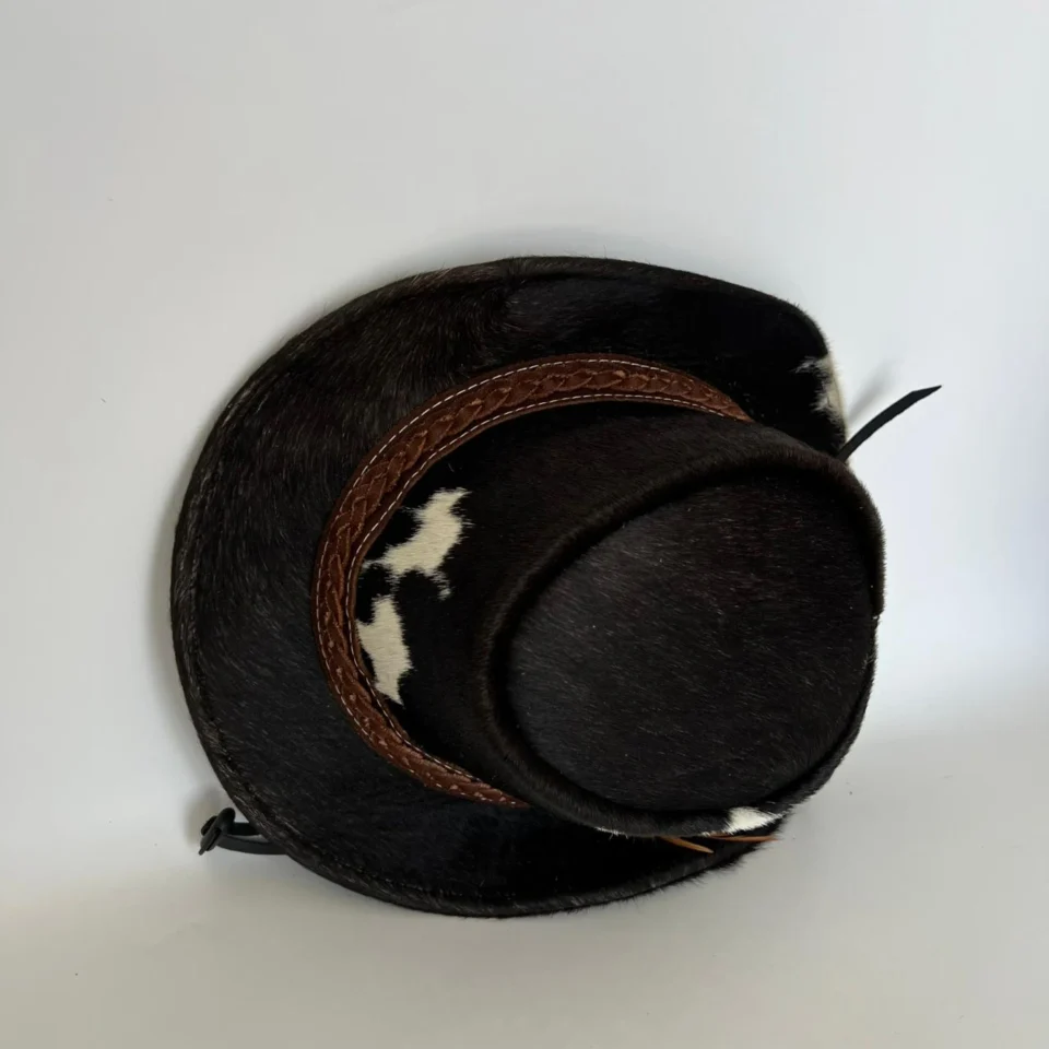 Light Neutral Handmade Leather Fashion Top Hat Style 093 detail view - light neutral steampunk top hat with structured crown