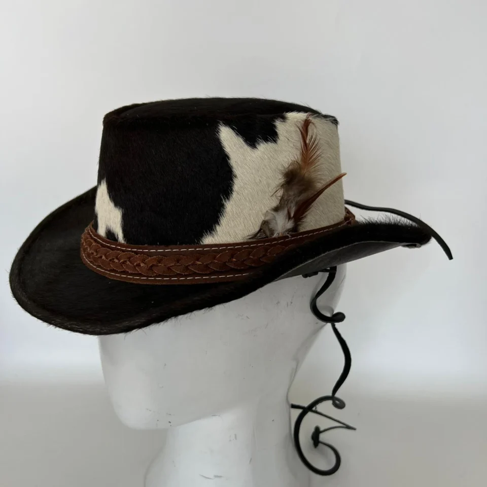 Light Neutral Handmade Leather Fashion Top Hat Style 093 gallery view 05 - light neutral steampunk top hat with structured crown