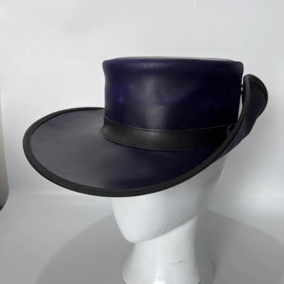 Light Neutral Handmade Leather Fashion Top Hat Style 099 gallery view 05 - light neutral steampunk top hat with structured crown