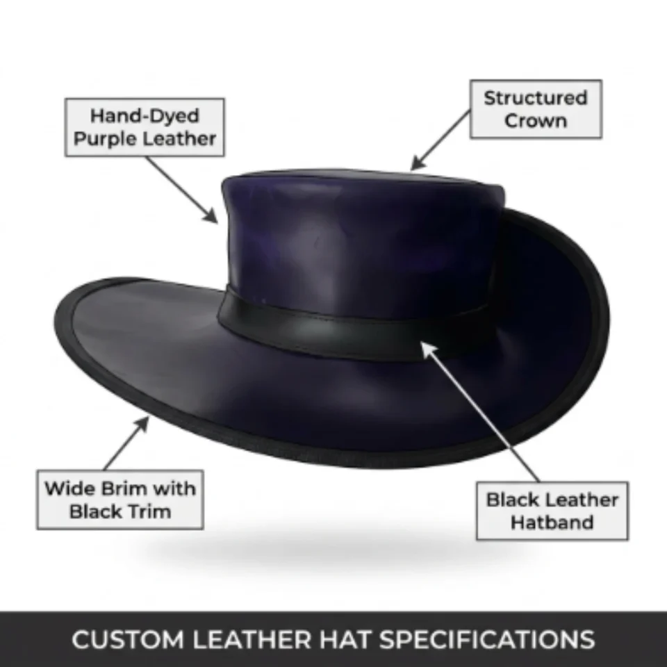 Light Neutral Handmade Leather Fashion Top Hat Style 099 three quarter view - light neutral steampunk top hat with structured crown