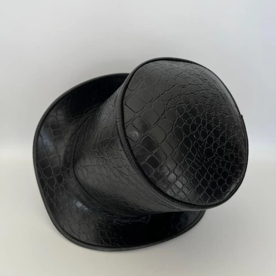 Light Neutral Handmade Leather Fashion Top Hat Style 111 gallery view 06 - light neutral steampunk top hat with structured crown