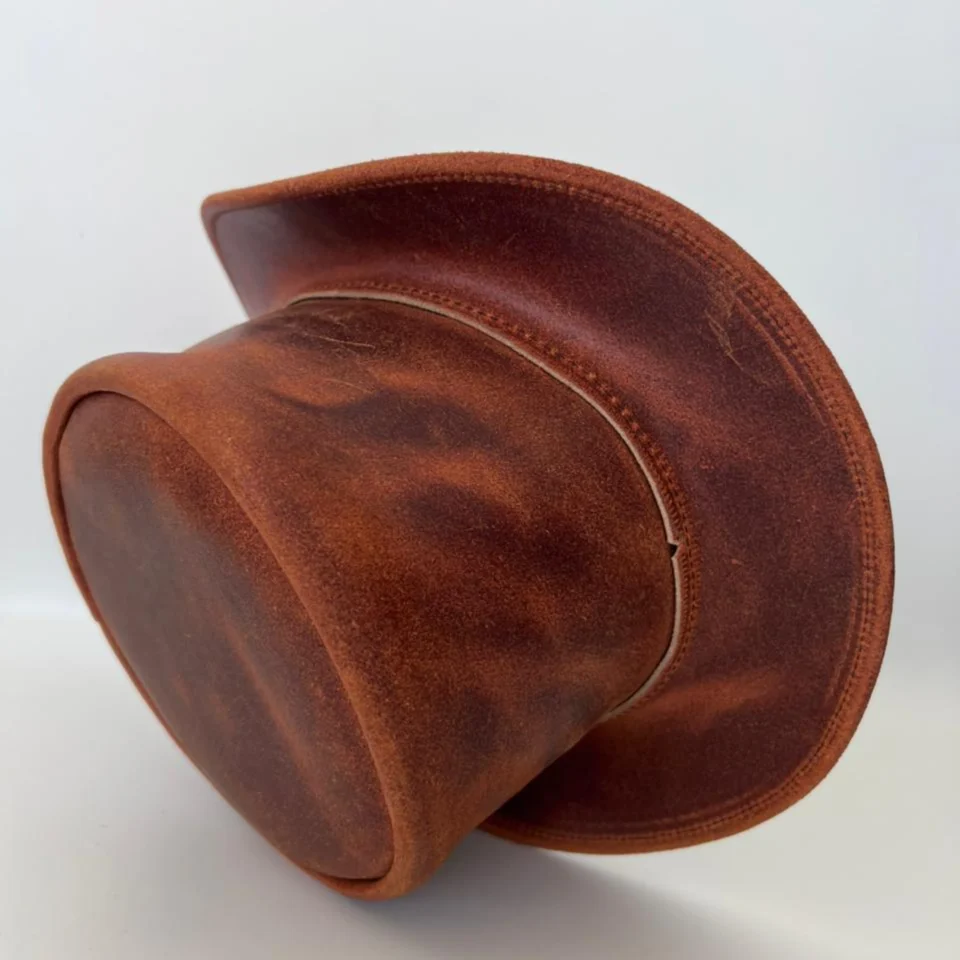 Light Neutral Handmade Leather Fashion Top Hat Style 114 gallery view 06 - light neutral steampunk top hat with structured crown