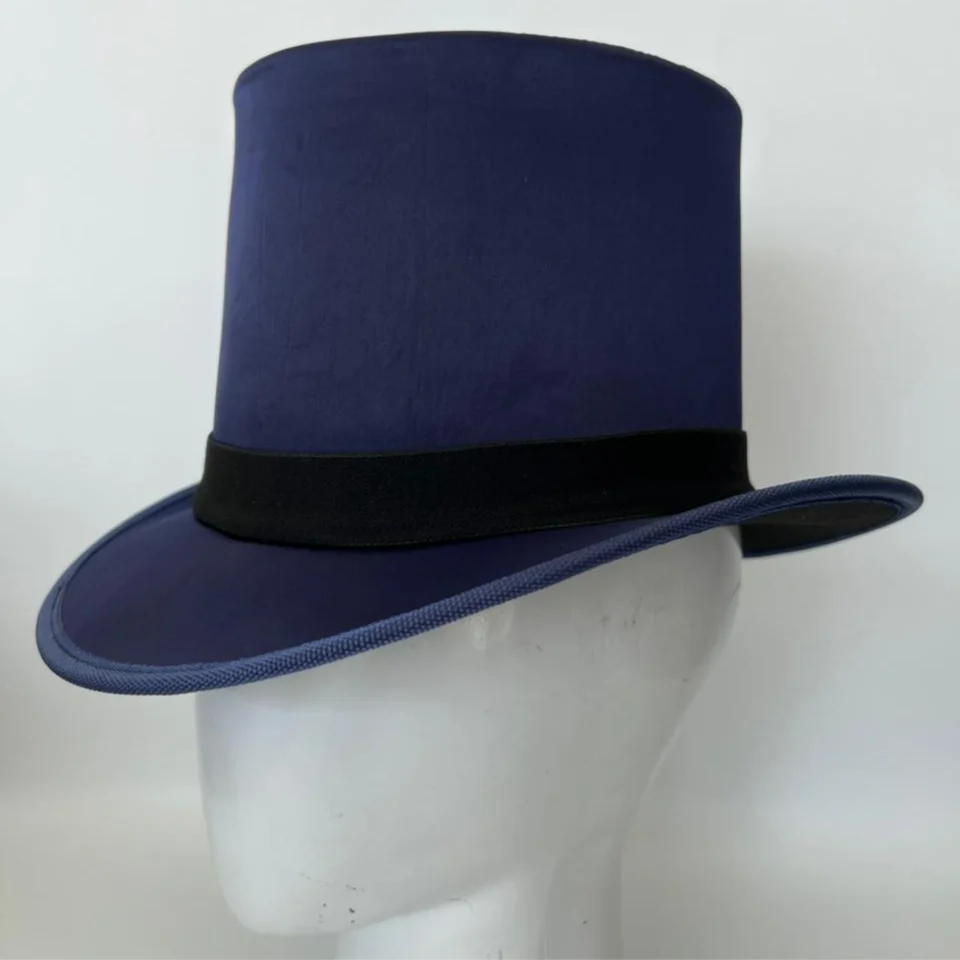 Light Neutral Handmade Leather Fashion Top Hat Style 117 back view - light neutral steampunk top hat with structured crown