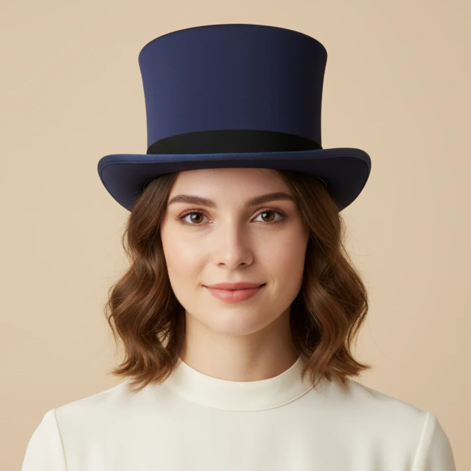 Light Neutral Handmade Leather Fashion Top Hat Style 117 front view - light neutral steampunk top hat with structured crown
