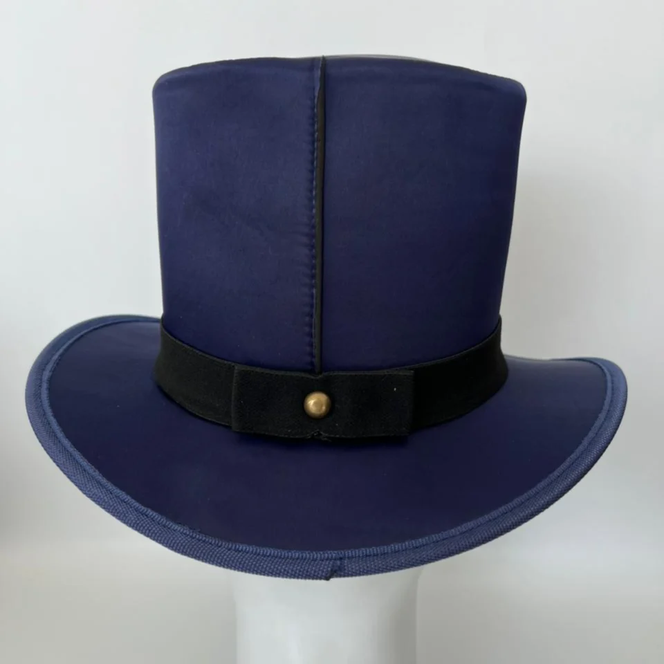 Light Neutral Handmade Leather Fashion Top Hat Style 117 side view - light neutral steampunk top hat with structured crown